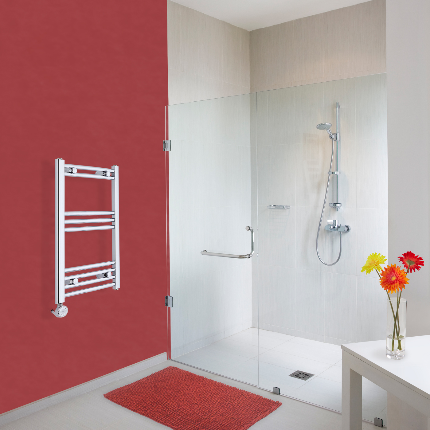 Radiador Toallero Eléctrico Curvo - Cromado - 700mm x 400mm x 38mm - Ischia
