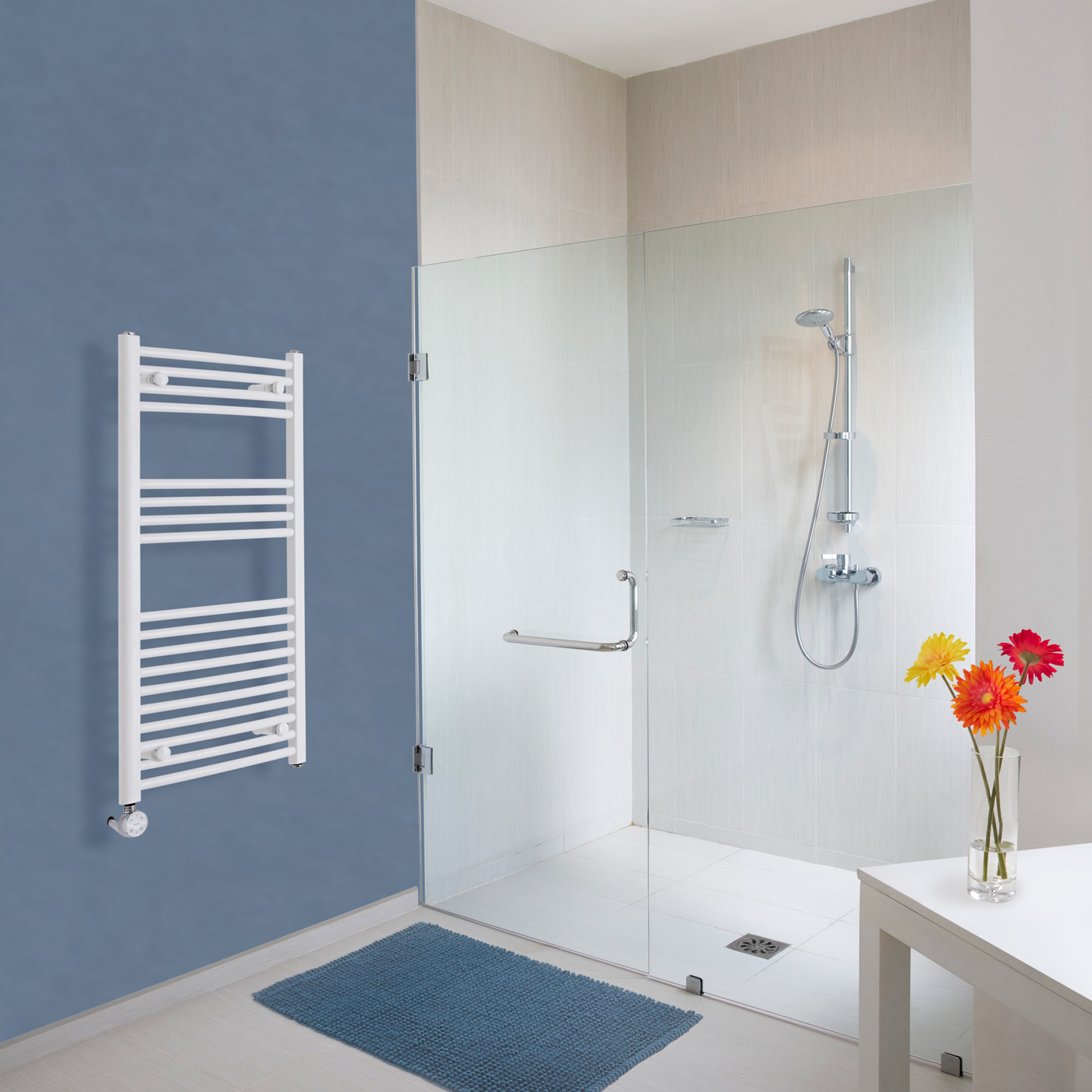 Radiador Toallero Eléctrico Curvo - Blanco - 1000mm x 500mm x 45mm - Etna