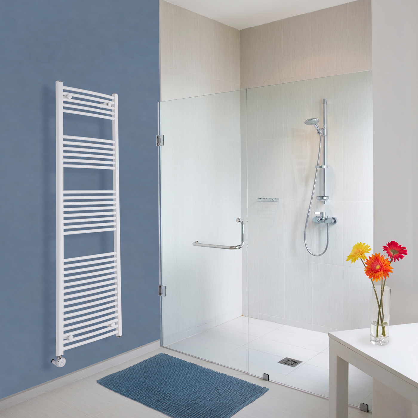 Radiador Toallero Eléctrico Curvo - Blanco - 1800mm x 500mm x 45mm - Etna