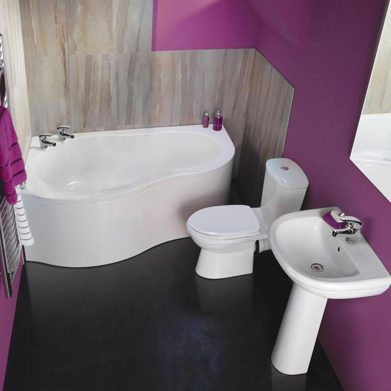 Conjunto de Cuarto de Baño Tradicional Completo con Bañera de Esquina, Lavabo, WC