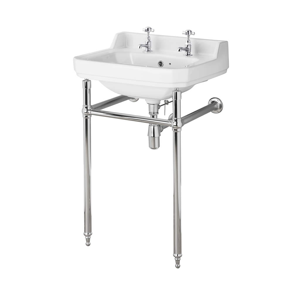 Lavabo Consola Tradicional de Cerámica Old London de 560mm con Estructura de Latón Cromado