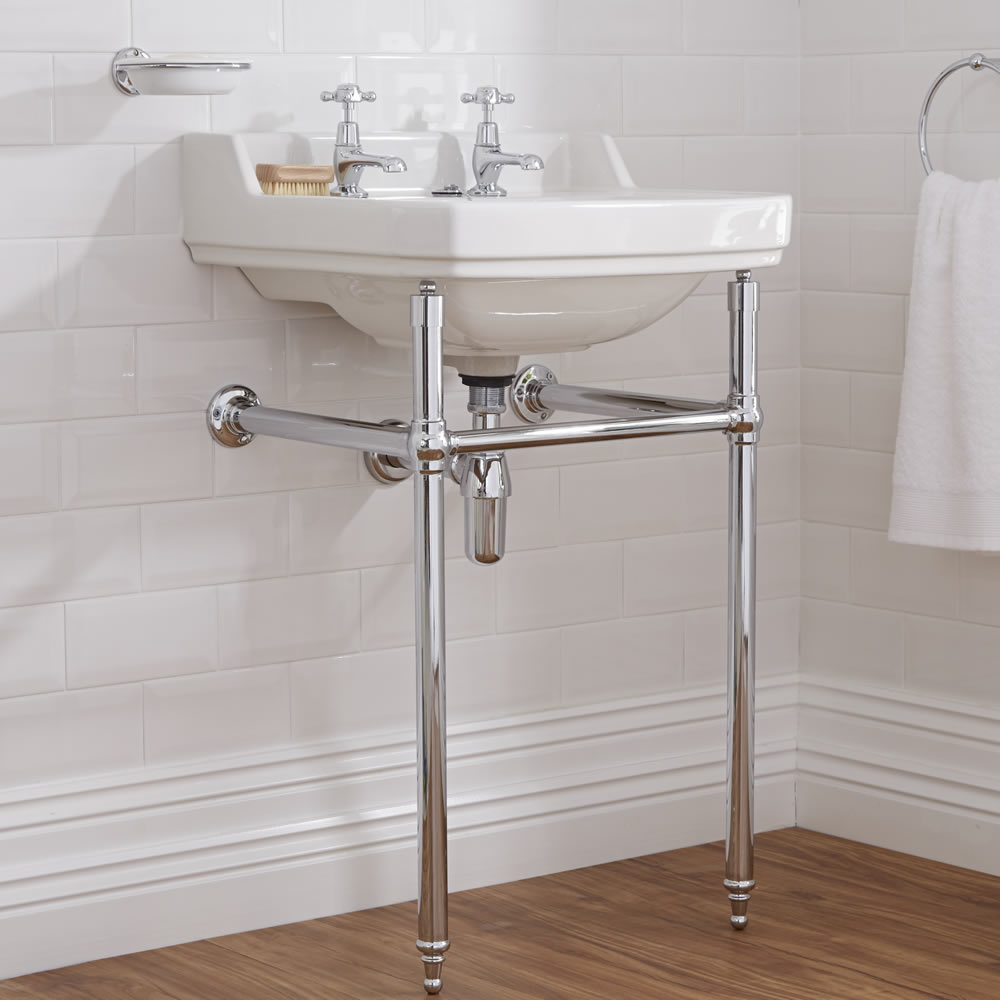 Lavabo Consola Tradicional de Cerámica Old London de 560mm con Estructura de Latón Cromado