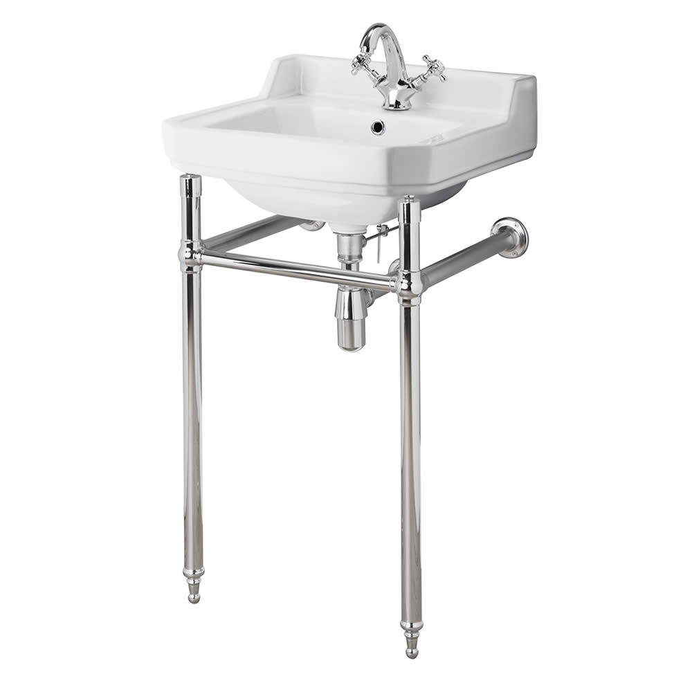 Lavabo Consola Tradicional en Cerámica Monoforo Old London 560mm con Estructura en Latón Cromado