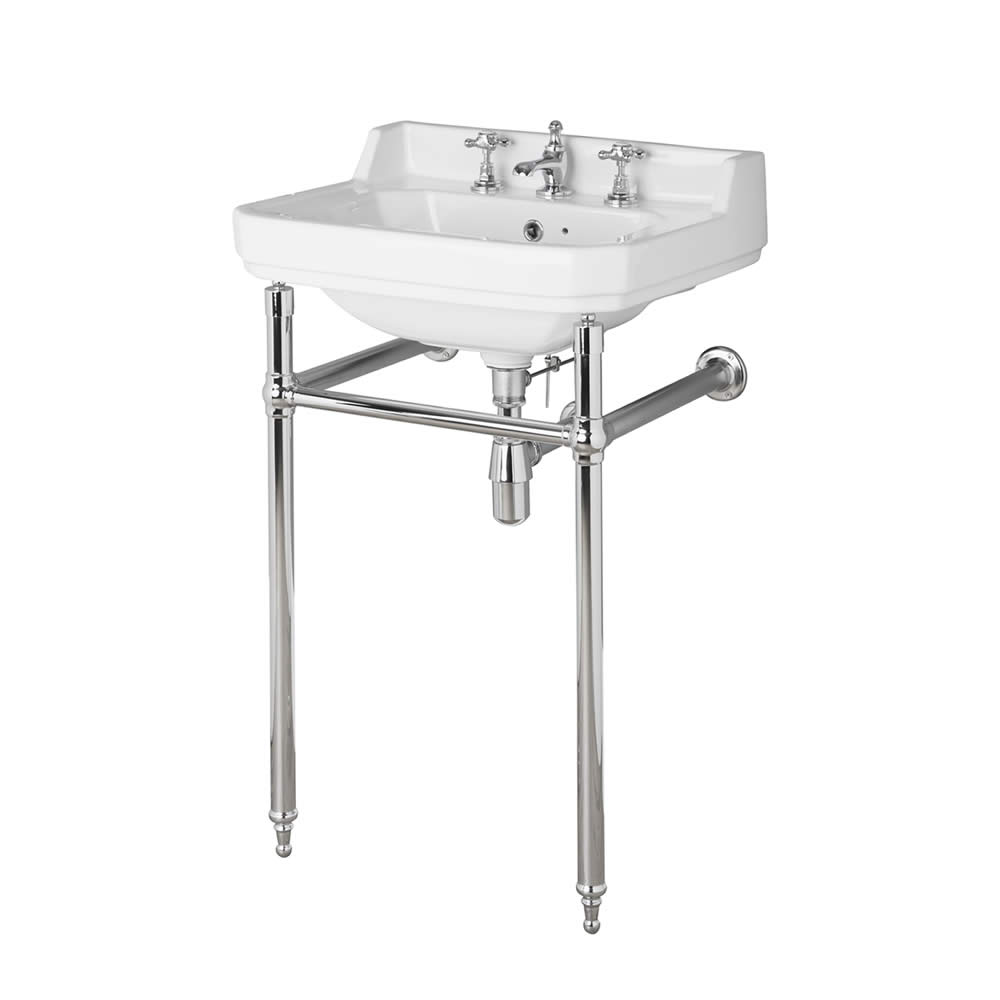 Lavabo Consola Retro de Cerámica 560mm con Estructura Inferior de Latón Cromado - Old London