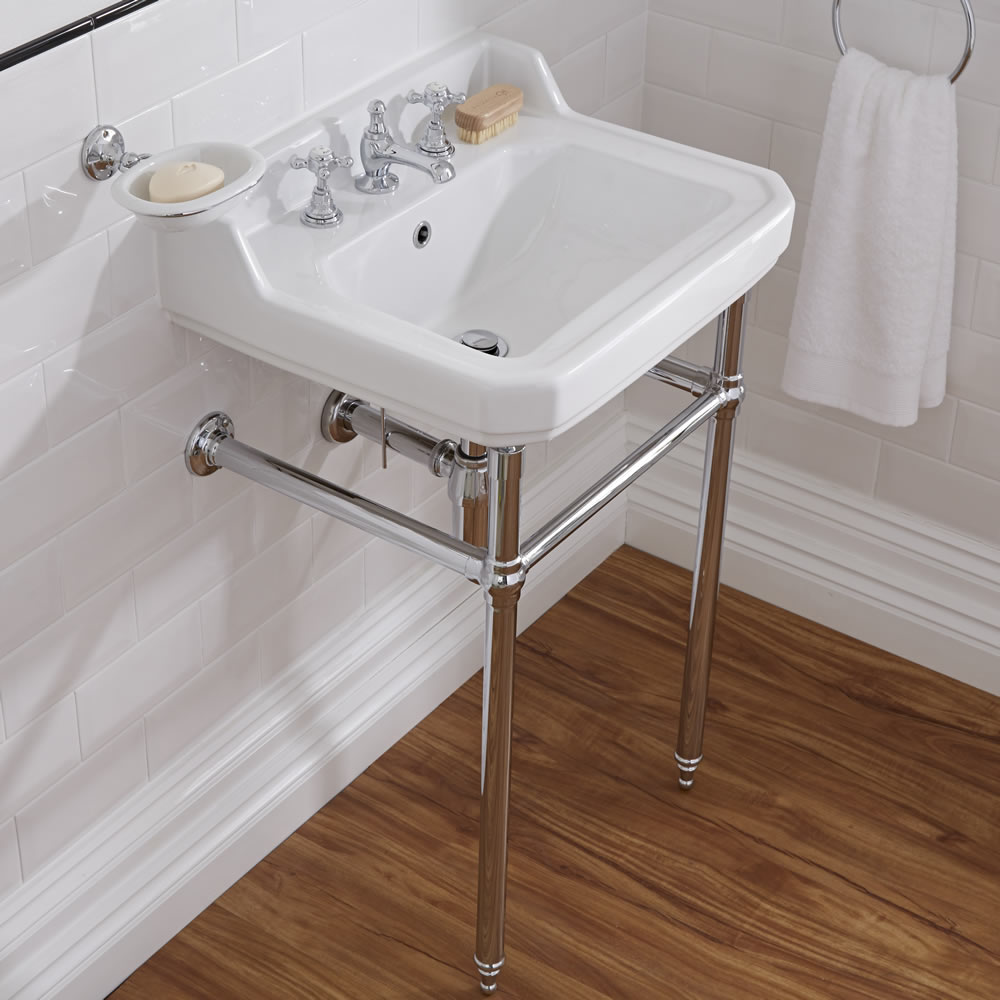 Lavabo Consola Retro de Cerámica 560mm con Estructura Inferior de Latón Cromado - Old London