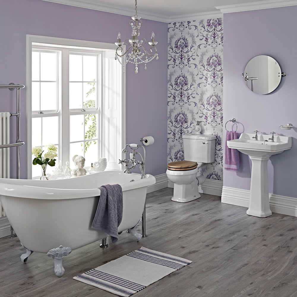 Conjunto Tradicional Completo con Bañera, Lavabo y WC con Cisterna de Cerámica Completo con Grifería y Tapa WC - Carlton