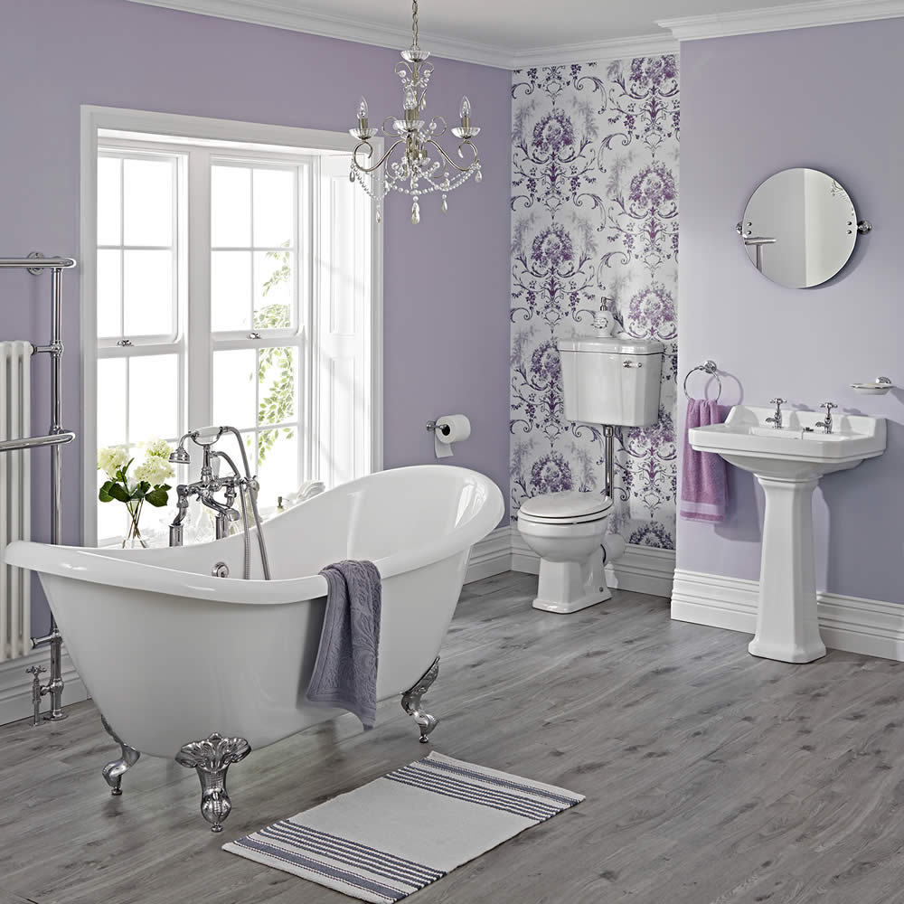 Conjunto de Cuarto de Baño Tradicional Completo Grifería, WC , Cisterna, Tapa para el WC, Bañera y Lavabo - Carlton