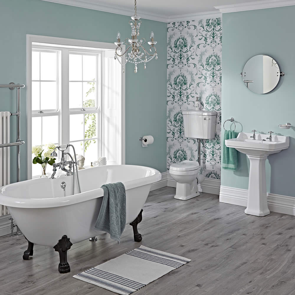 Conjunto para Cuarto de Baño Tradicional Completo con Bañera, Grifería, Lavabo, WC con Cisterna y Tapa para el WC - Carlton
