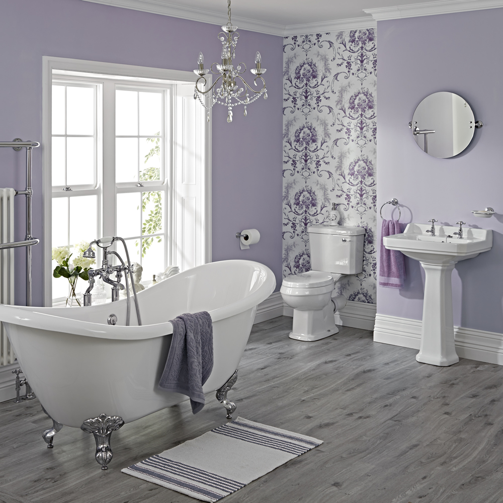 Conjunto de Cuarto de Baño Tradicional Completo con Bañera, Lavabo, WC, Cisterna y Tapa del WC - Carlton