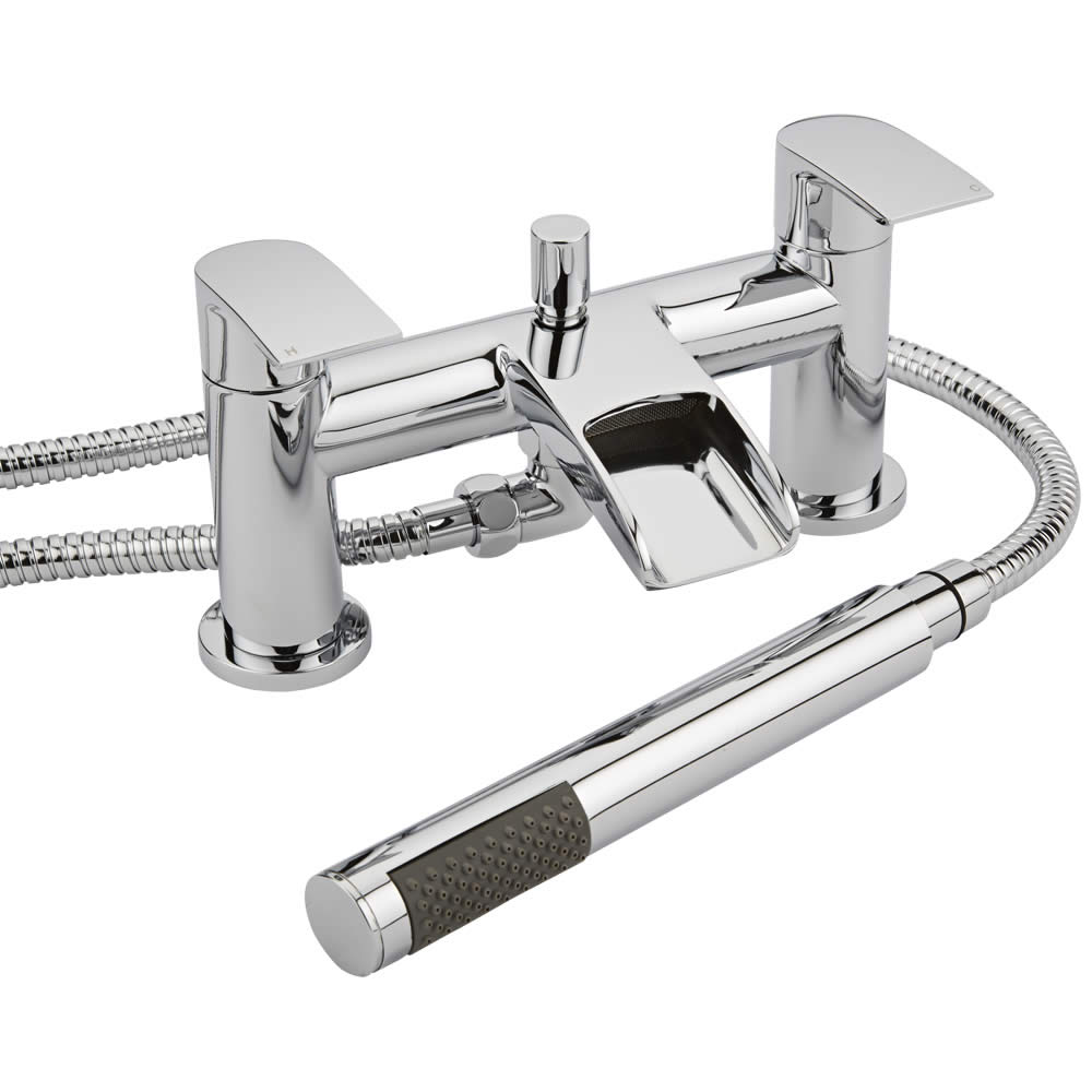 Mezclador de Bañera Ergonómico con Caño Abierto a Cascada y Ducha de Mano