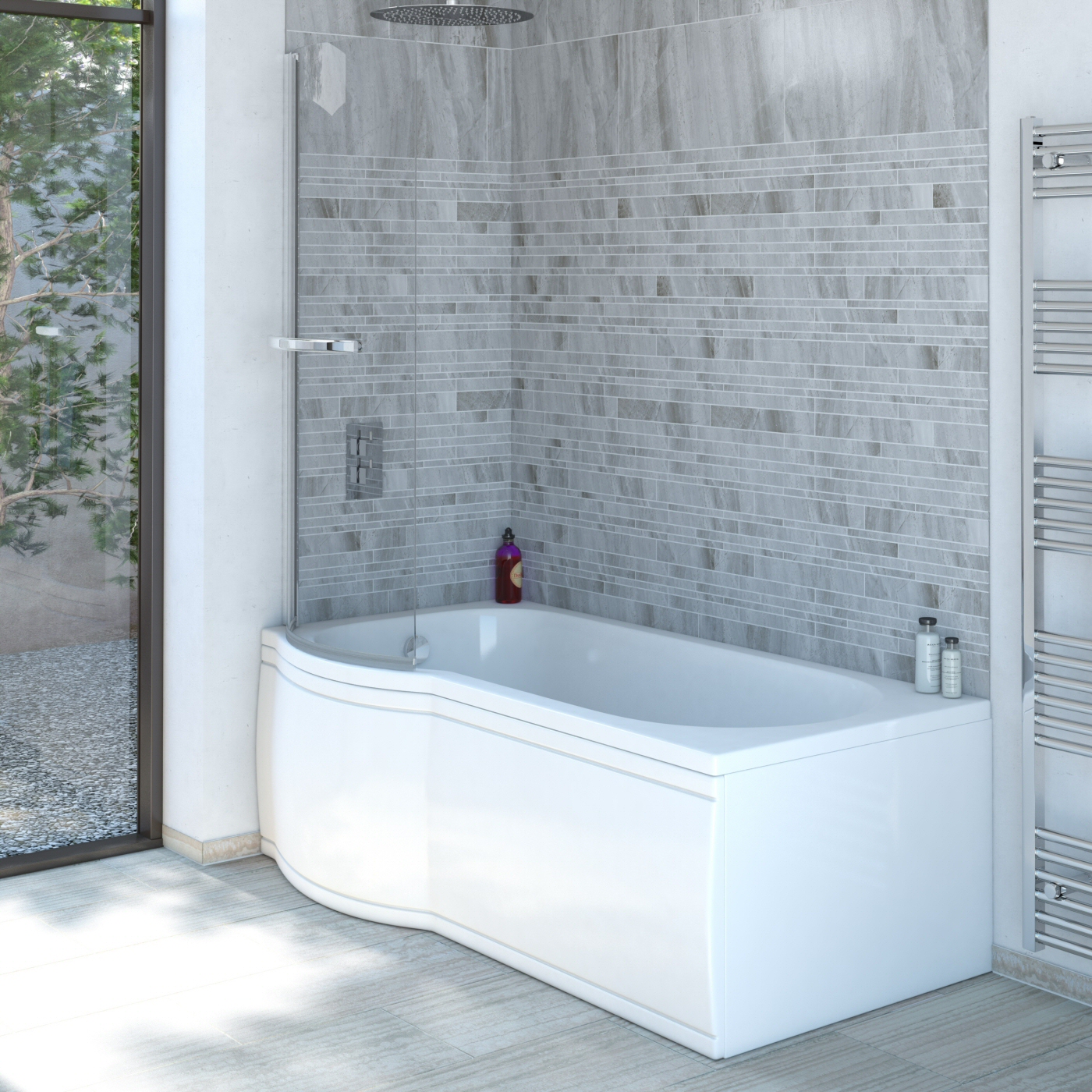 Bañera Asimétrica Angular Acrílica Versión Izquierda 85x167,5cm Completa con Faldones