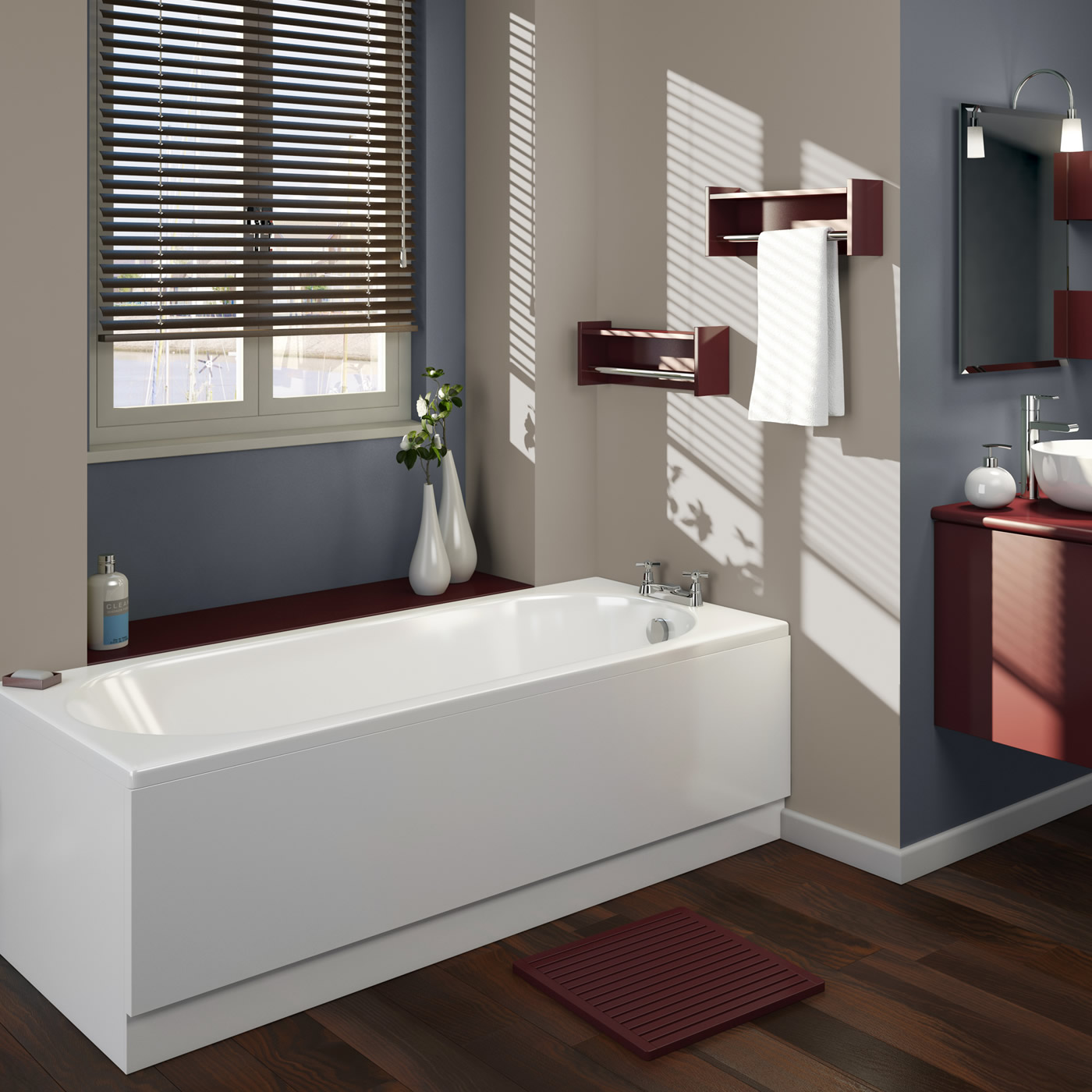 Bañera Rectangular Acrílica con Fondo Oval Estilo Retro de Color Blanco 1700x750mm
