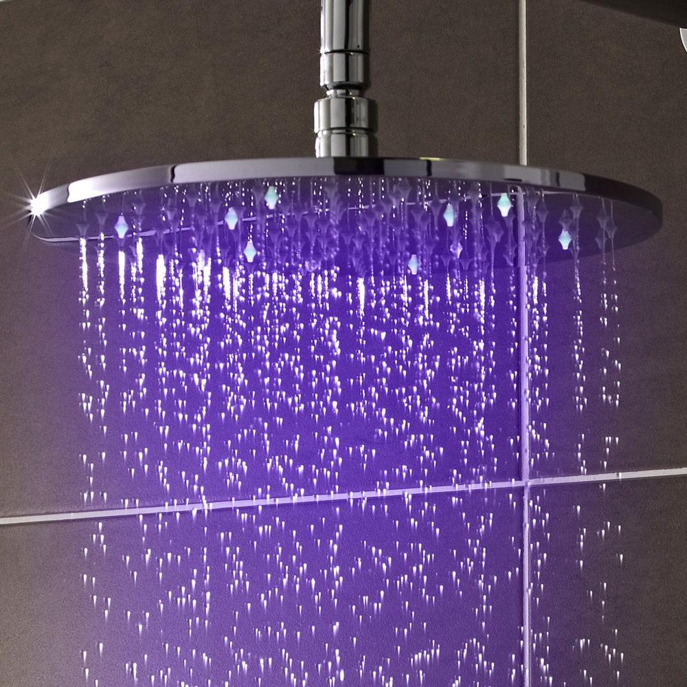 Alcachofa de Ducha LED Orientable Redonda en Acero Inoxidable de 300mm con Economizador de Agua