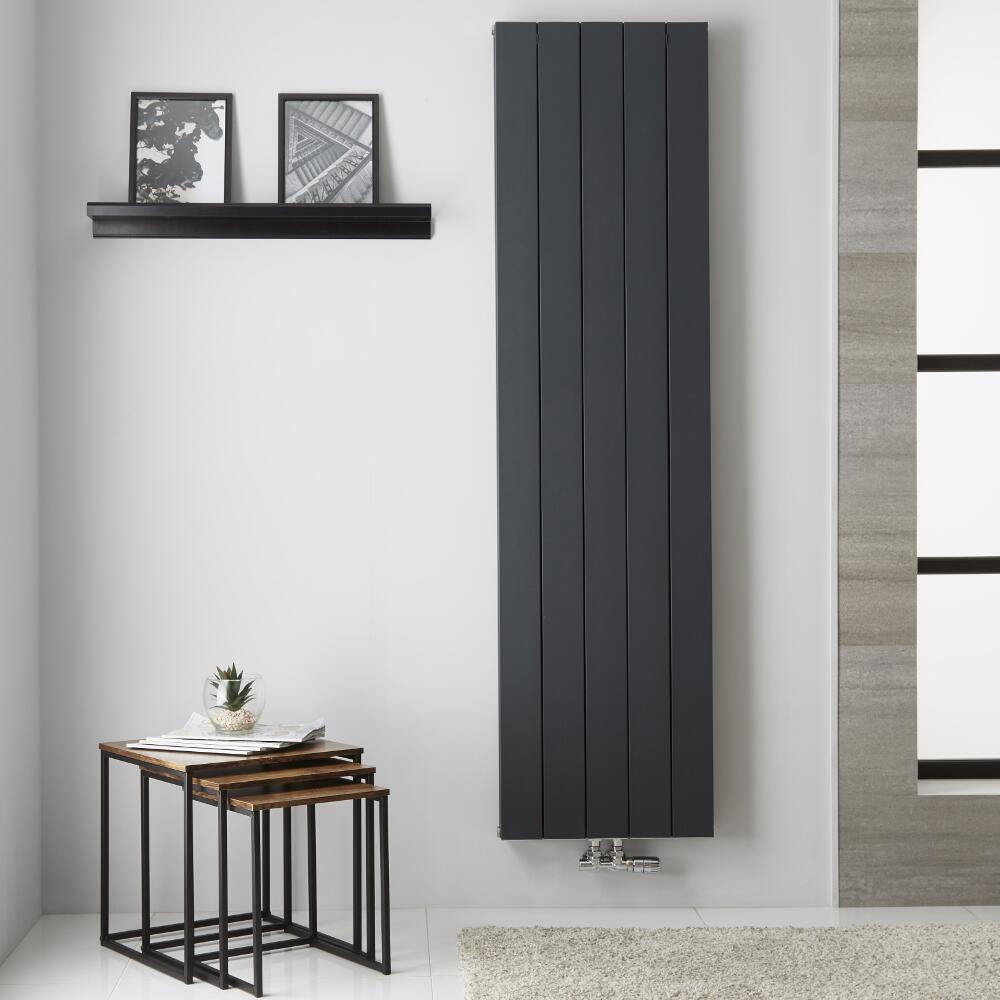 Radiador de Diseño Vertical Doble con conexión Central - Aluminio - Antracita - 1800mm x 470mm x 67mm - 1704 Vatios - Kett