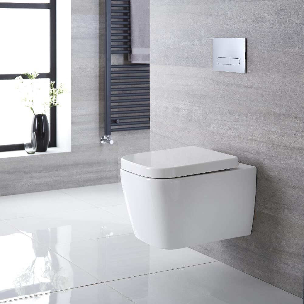 Inodoro WC Cuadrado Moderno Suspendido 545x350x500mm Tapa de WC Soft Close - Milton