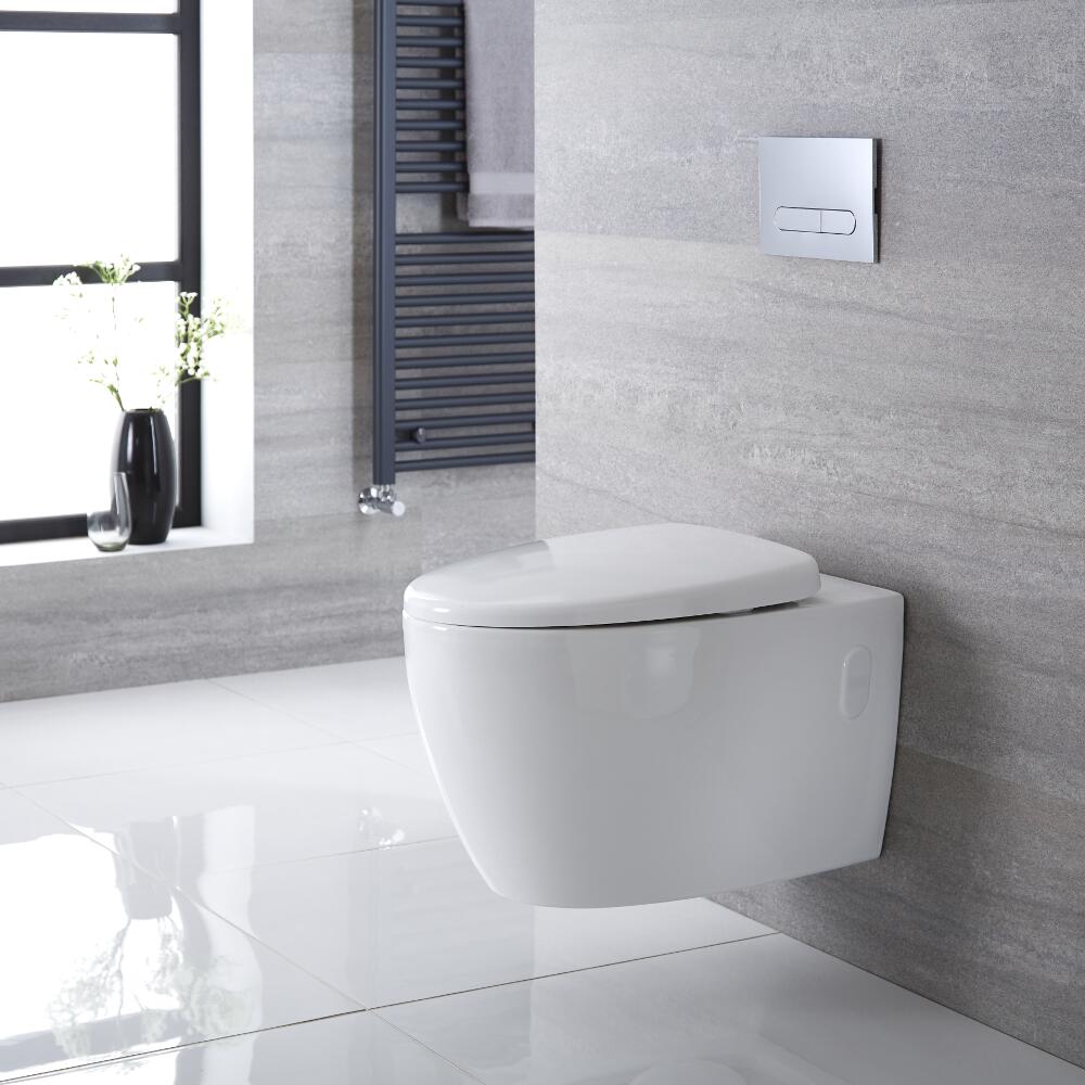 Inodoro WC Oval Moderno Suspendido 360x385x580mm con Tapa de WC con Cierre Amortiguado - Kenton