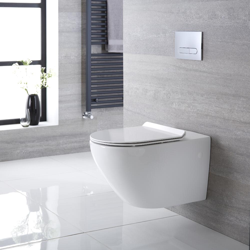 Inodoro WC Oval Suspendido 340x360x585mm con Tapa de WC Soft Close - Otterton