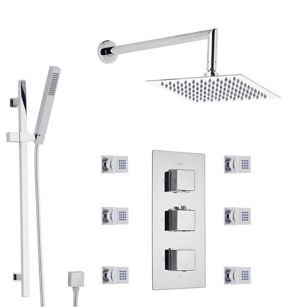 Sistema de Ducha con llave Mezcladora Termostática Triple con Alcachofa Extraplana
