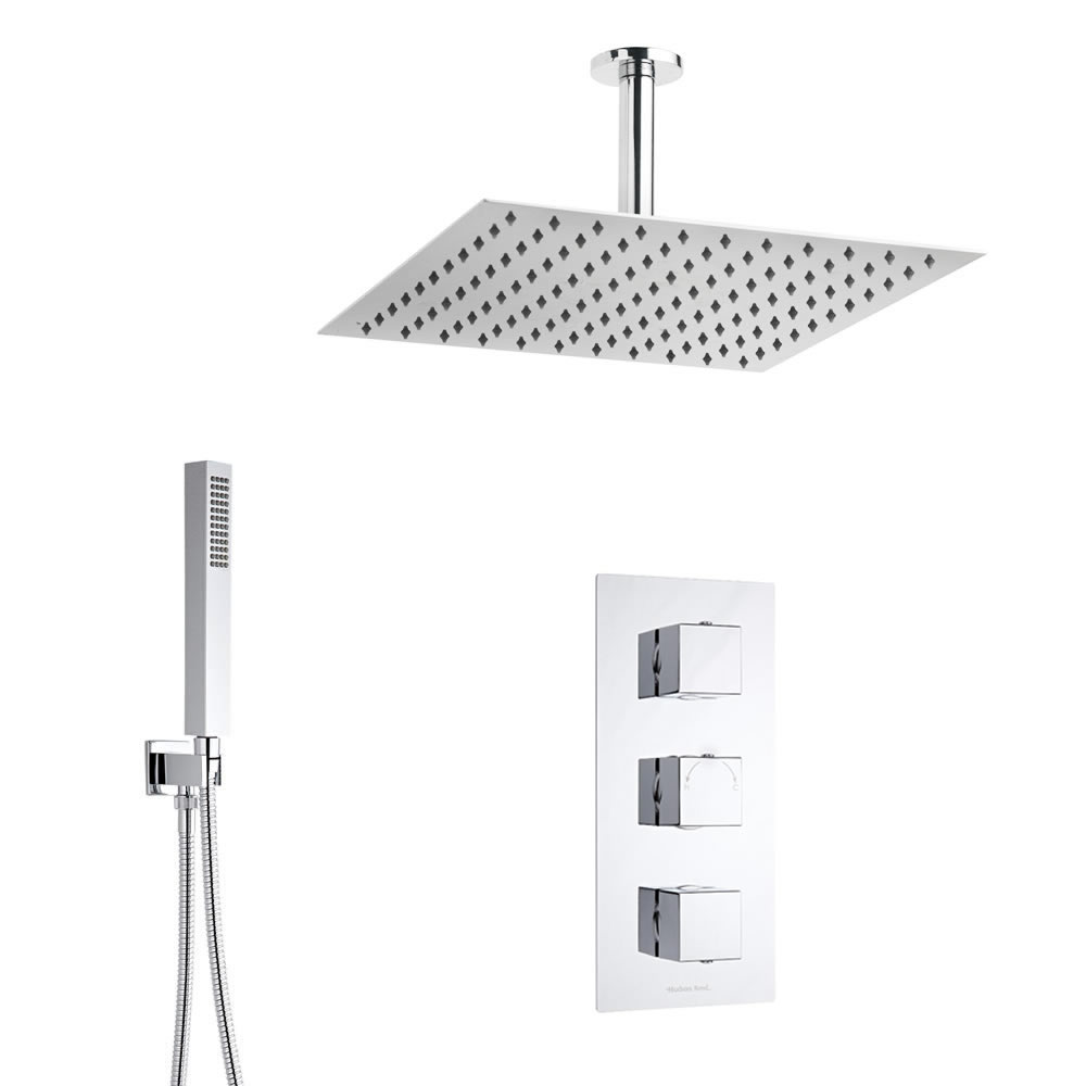 Conjunto de ducha Termostática, Alcachofa, Ducha de Mano, Brazo, Soporte y Codo