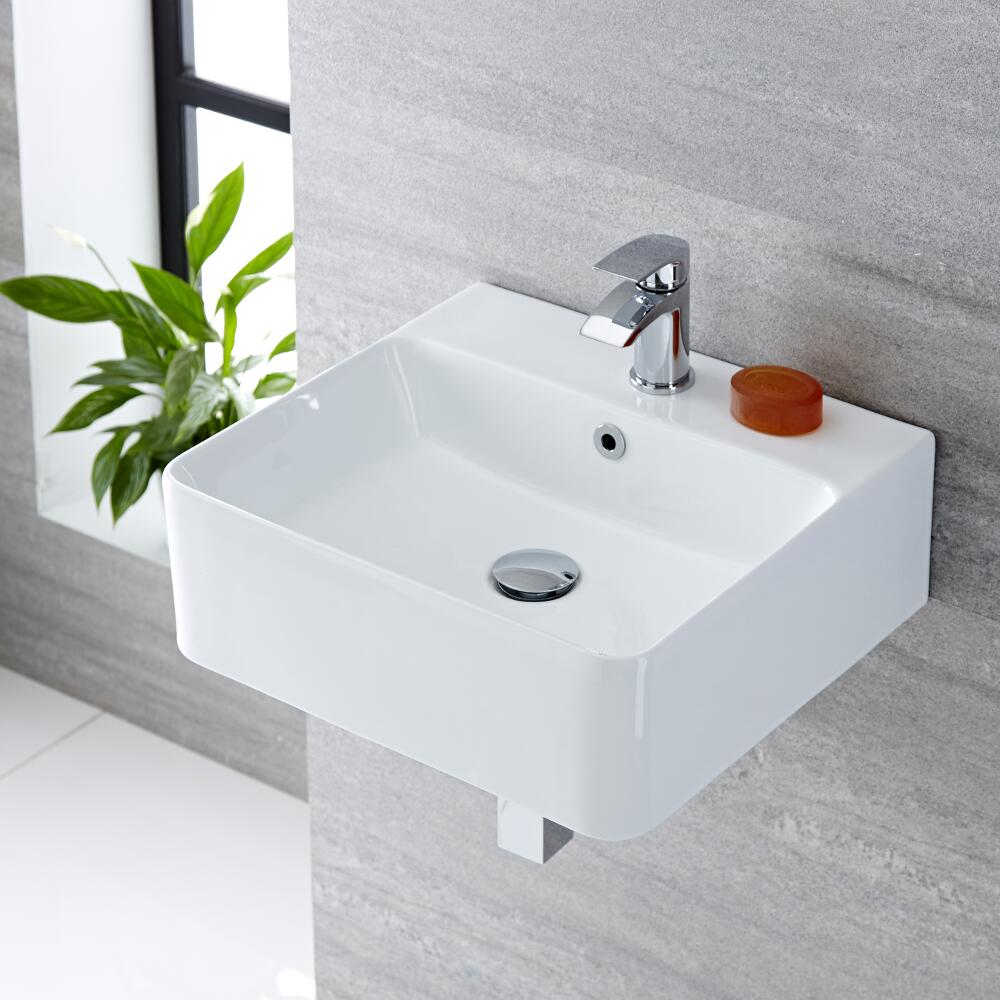 Lavabo Suspendido Rectangular de Cerámica 460x420mm - Exton