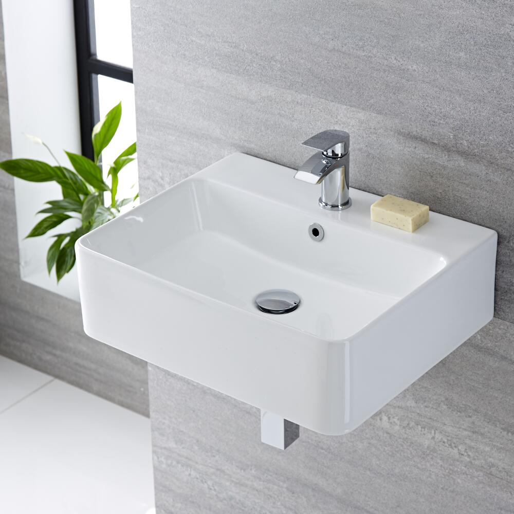 Lavabo Suspendido Rectangular de Cerámica 520x420mm - Exton