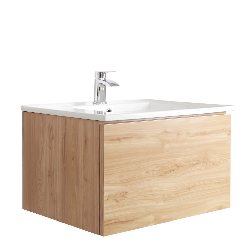 Mueble de Lavabo Mural Moderno de 600mm Color Roble Dorado con Lavabo Integrado para Baño - Newington