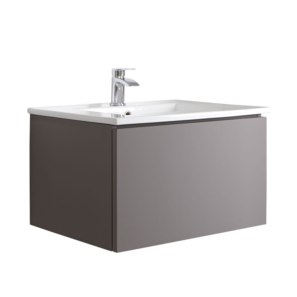 Mueble de Lavabo Mural Moderno de 600mm Color Gris Opaco con Lavabo Integrado para Baño - Newington