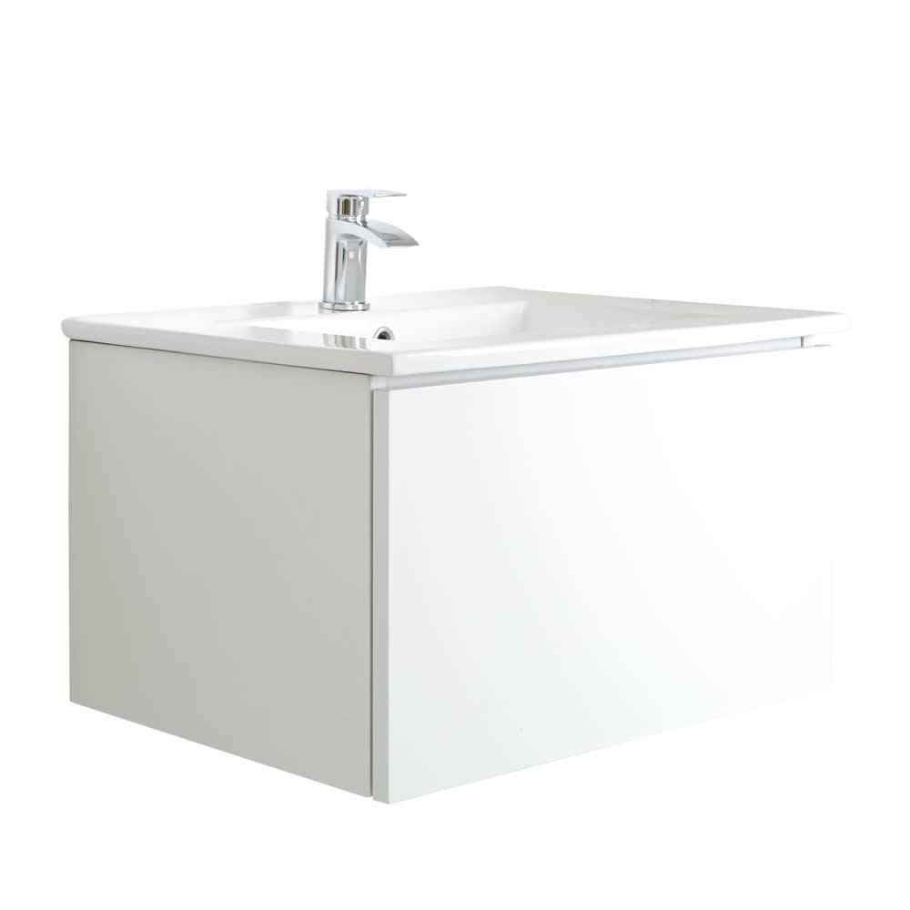 Mueble de Lavabo Mural Moderno de 600mm Color Blanco Opaco con Lavabo Integrado para Baño - Newington