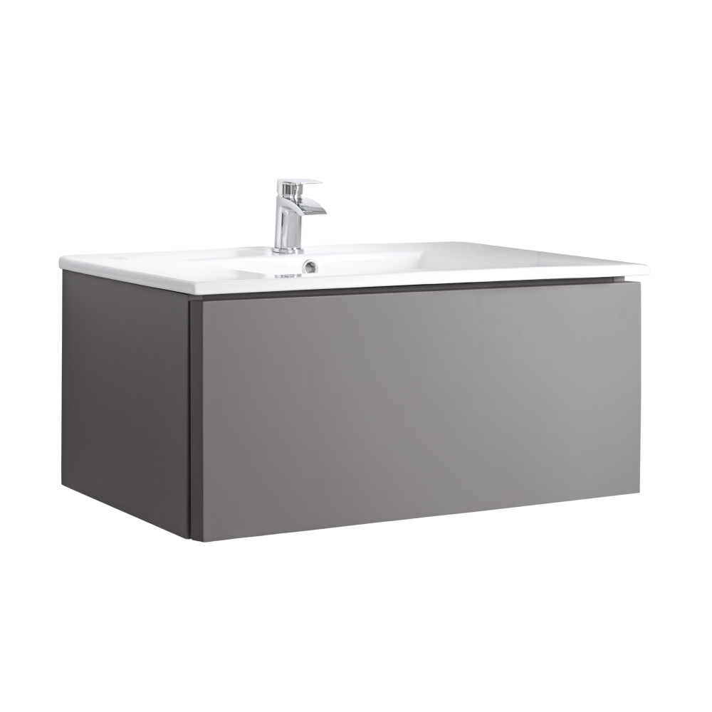 Mueble de Lavabo Mural Moderno de 1000mm Color Gris Opaco con Lavabo Integrado para Baño - Newington