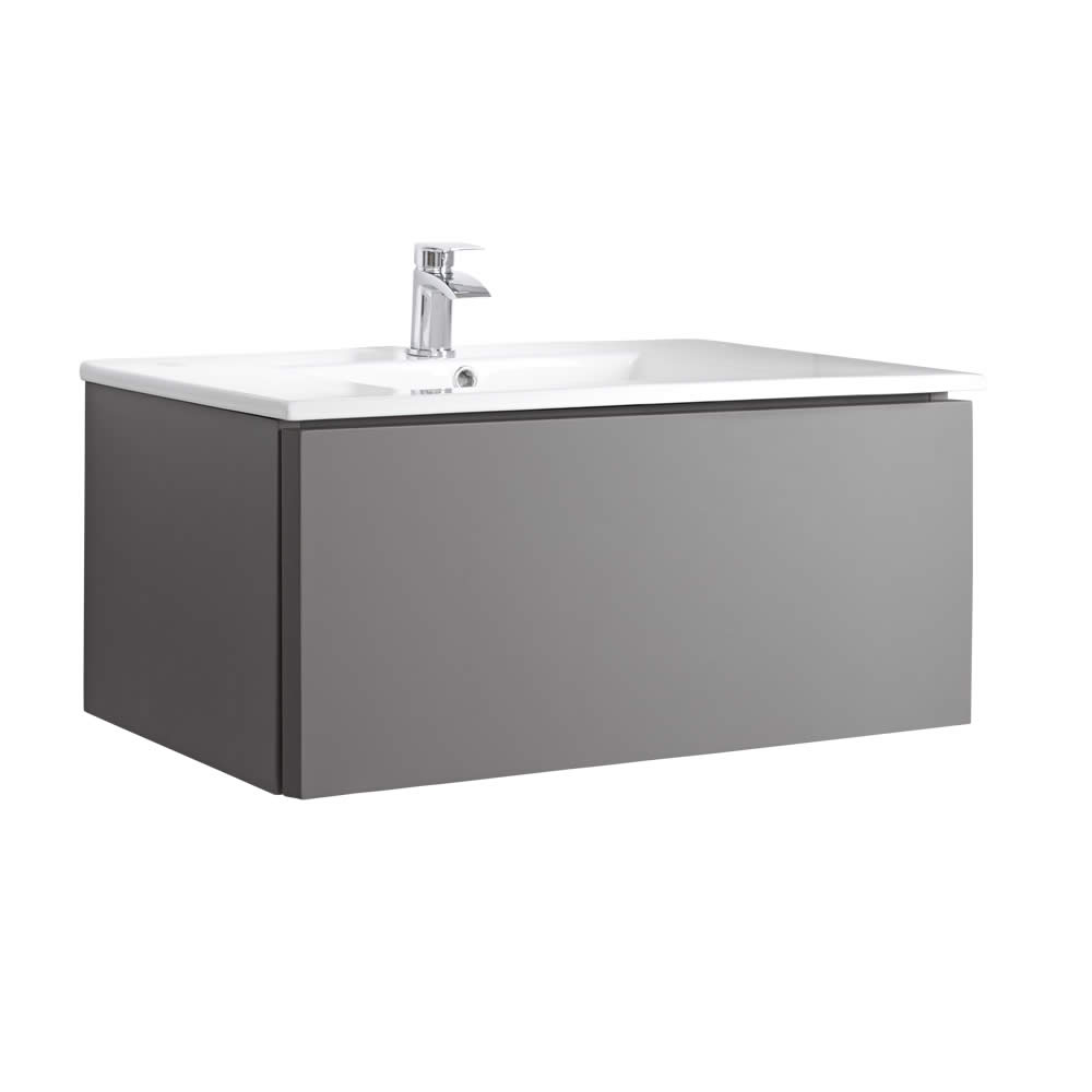 Mueble de Lavabo Mural Moderno de 800mm Color Gris Opaco con Lavabo Integrado para Baño - Newington