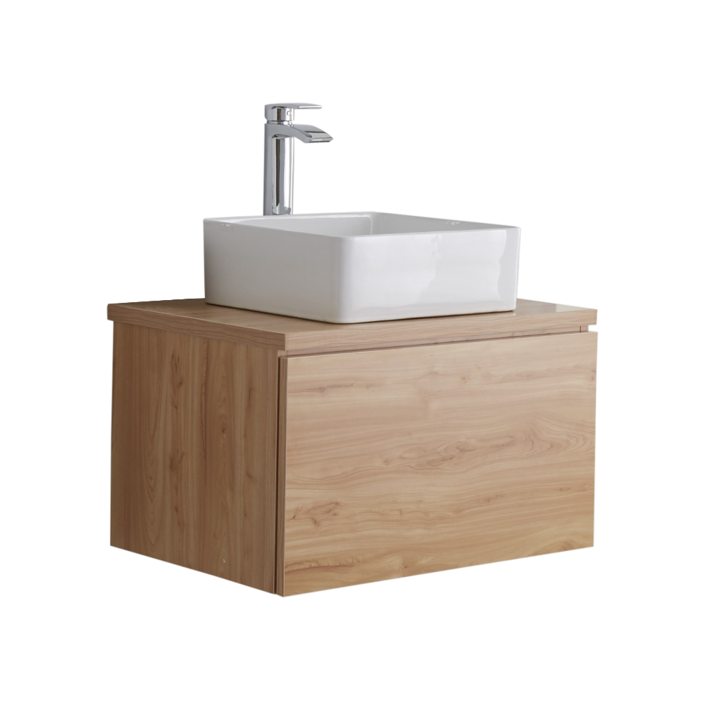 Mueble de Lavabo Moderno de 600mm de Color Roble Dorado con Lavabo de Sobre Encimera para Baño - Newington