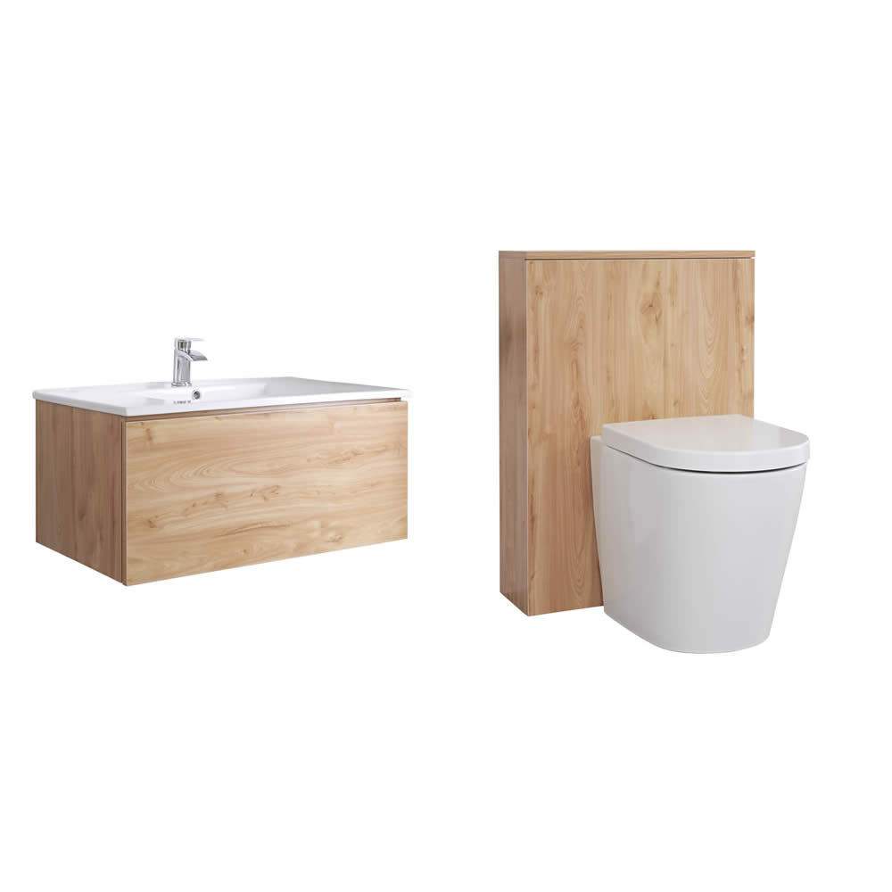 Mueble de Baño de 800mm Color Roble Dorado con Inodoro y Lavabo Disponible con Opción LED- Newington