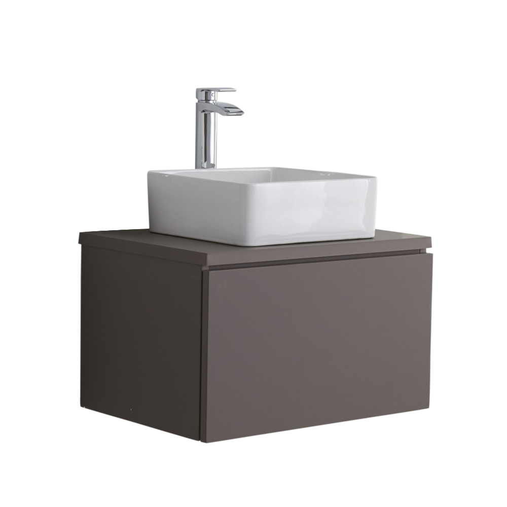 Mueble de Lavabo Moderno de 600mm de Color Gris Opaco con Lavabo de Sobre Encimera para Baño - Newington