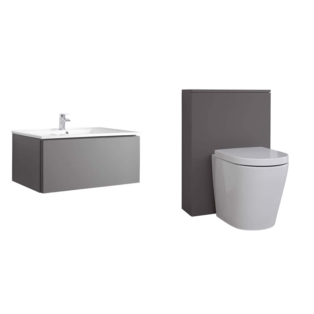 Mueble de Baño de 800mm Color Gris Opaco con Inodoro y Lavabo - Newington