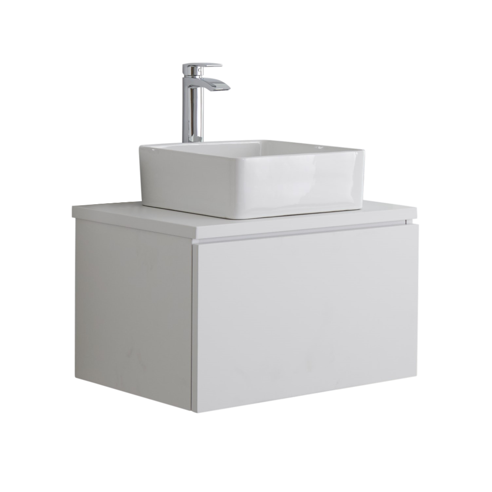 Mueble de Lavabo Moderno de 600mm de Color Blanco Opaco con Lavabo de Sobre Encimera para Baño - Newington