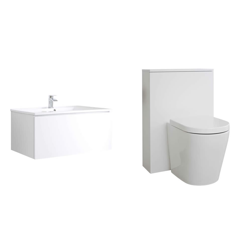 Mueble de Baño de 800mm Color Blanco Opaco con Inodoro y Lavabo - Newington
