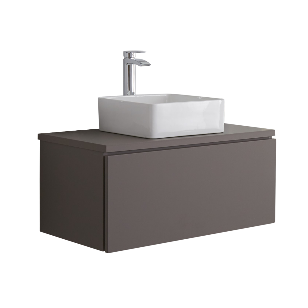 Mueble de Lavabo Mural de 800mm de Color Gris Opaco con Lavabo de Sobre Encimera Cuadrado para Baño - Newington