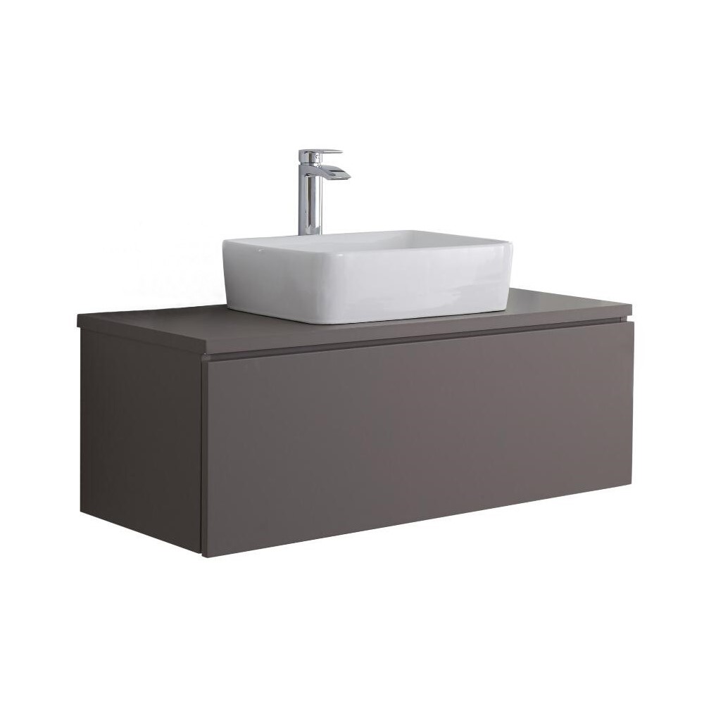 Mueble de Lavabo Mural de 1000mm de Color Gris Opaco con Lavabo de Sobre Encimera Cuadrado para Baño - Newington