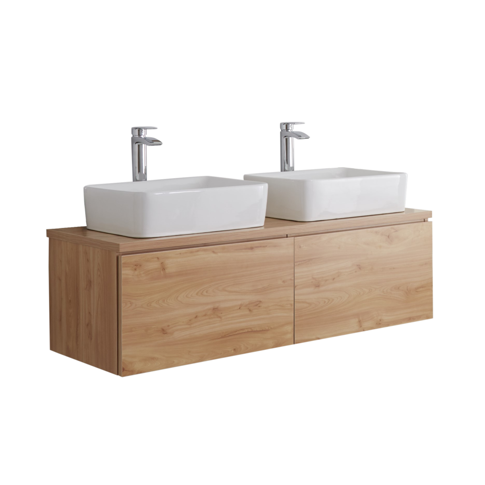 Mueble de Lavabo Mural Moderno de 1200mm Color Roble Dorado con Lavabo de Sobre Encimera Cuadrado - Newington
