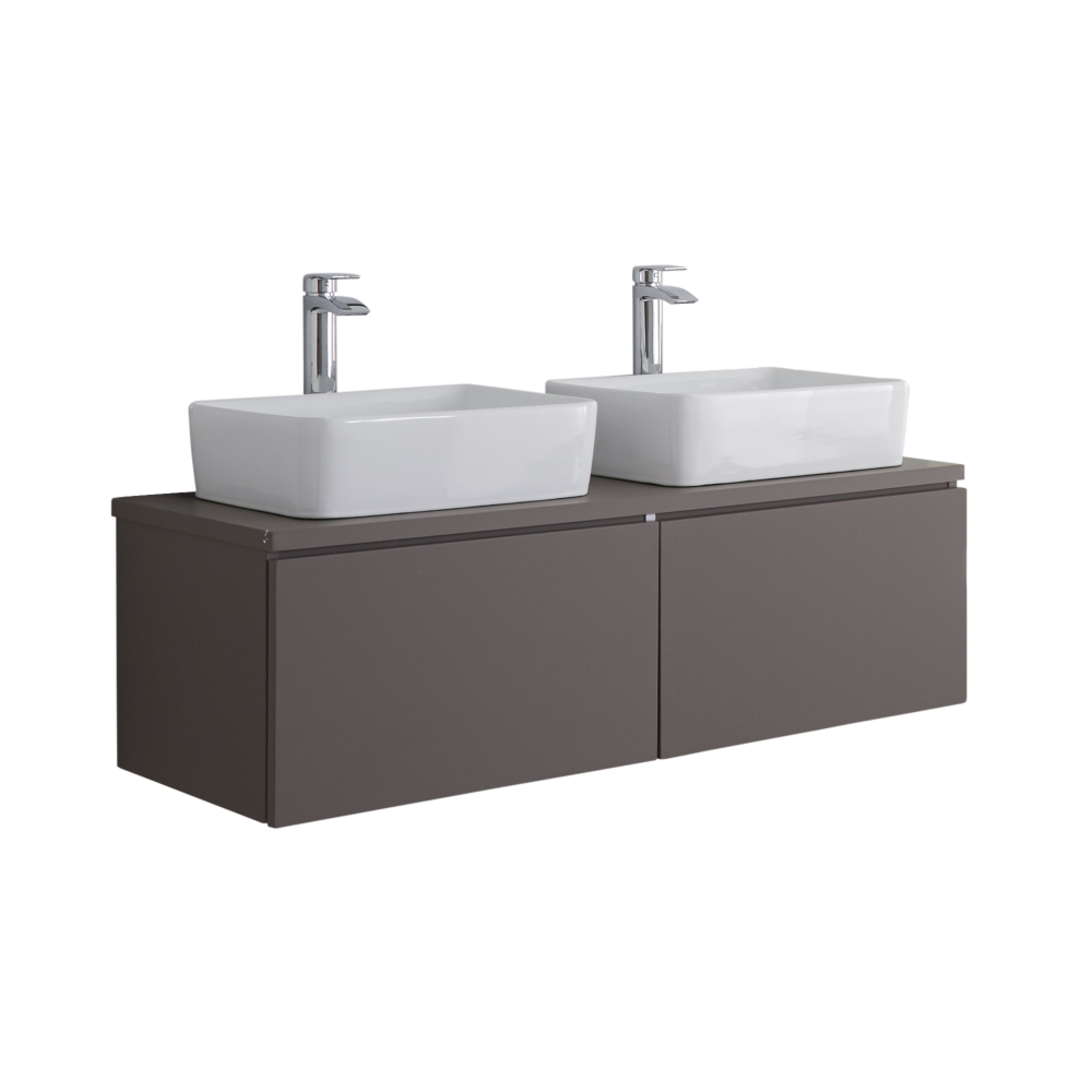 Mueble de Lavabo Mural Moderno de 1200mm Color Gris Opaco con Lavabo de Sobre Encimera Cuadrado - Newington