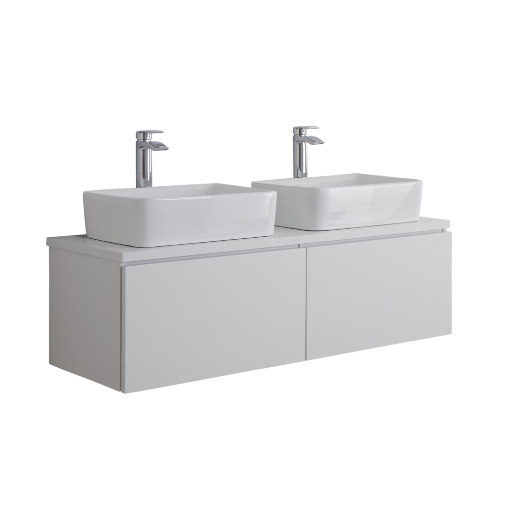 Mueble de Lavabo Mural Moderno de 1200mm Color Blanco Opaco con Lavabo de Sobre Encimera Cuadrado - Newington