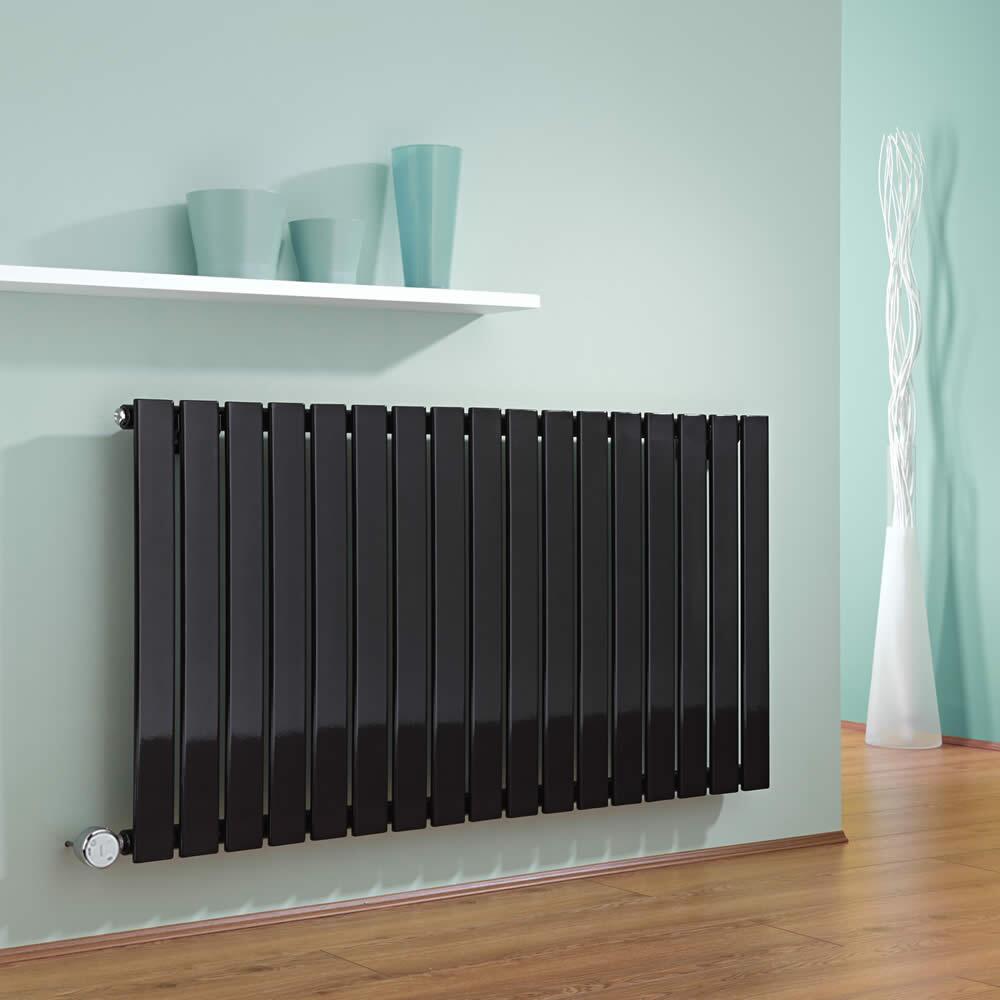 Radiador de Diseño Eléctrico Horizontal - Negro - 635mm x 1190mm x 46mm - Elemento Termostático de 1000W - Delta