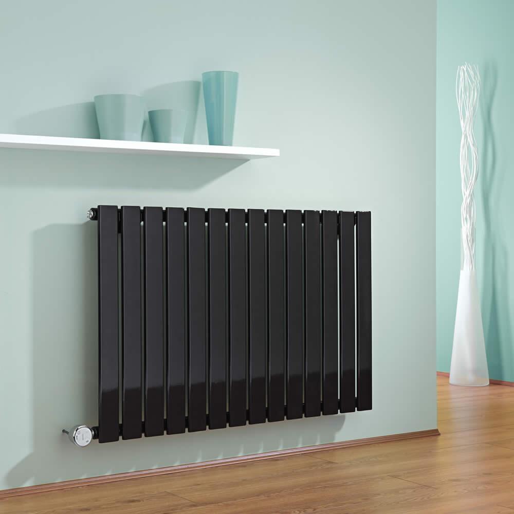 Radiador de Diseño Eléctrico Horizontal - Negro - 635mm x 980mm x 46mm - Elemento Termostático de 600W - Delta