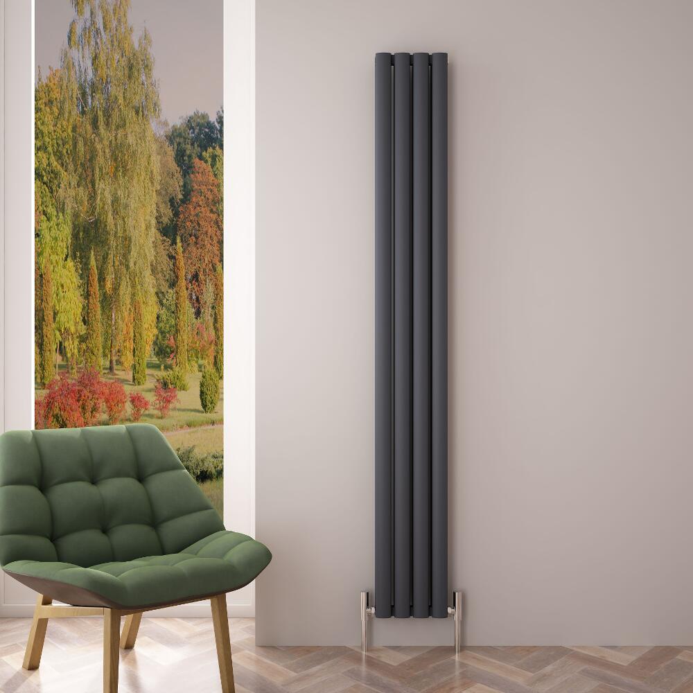 Radiador de Diseño Vertical Doble - Antracita - 1800mm x 230mm x 76mm - 1002 Vatios - Revive Air