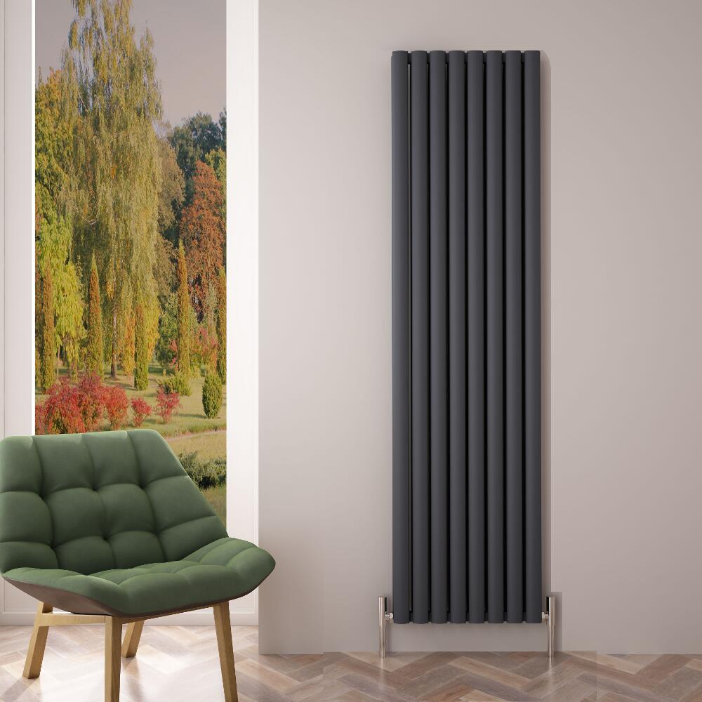 Radiador de Diseño Vertical Doble - Antracita - 1800mm x 470mm x 76mm - 2004 Vatios - Revive Air