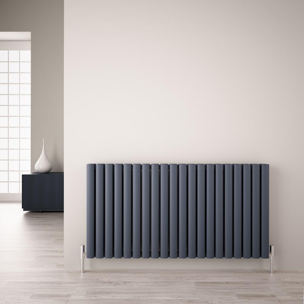 Radiador de Diseño Horizontal Doble - Antracita - 600mm x 1190mm x 76mm - 2298 Vatios - Revive Air