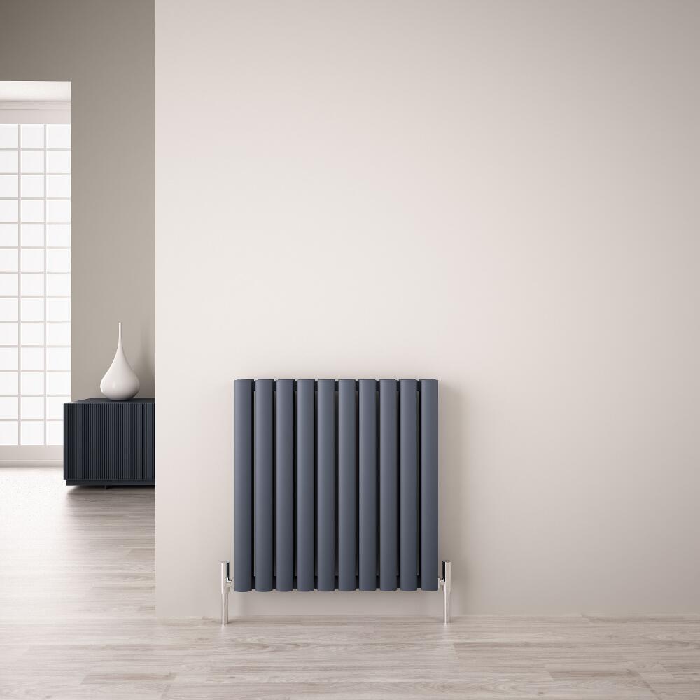 Radiador de Diseño Horizontal Doble - Antracita - 600mm x 590mm x 76mm - 1149 Vatios - Revive Air
