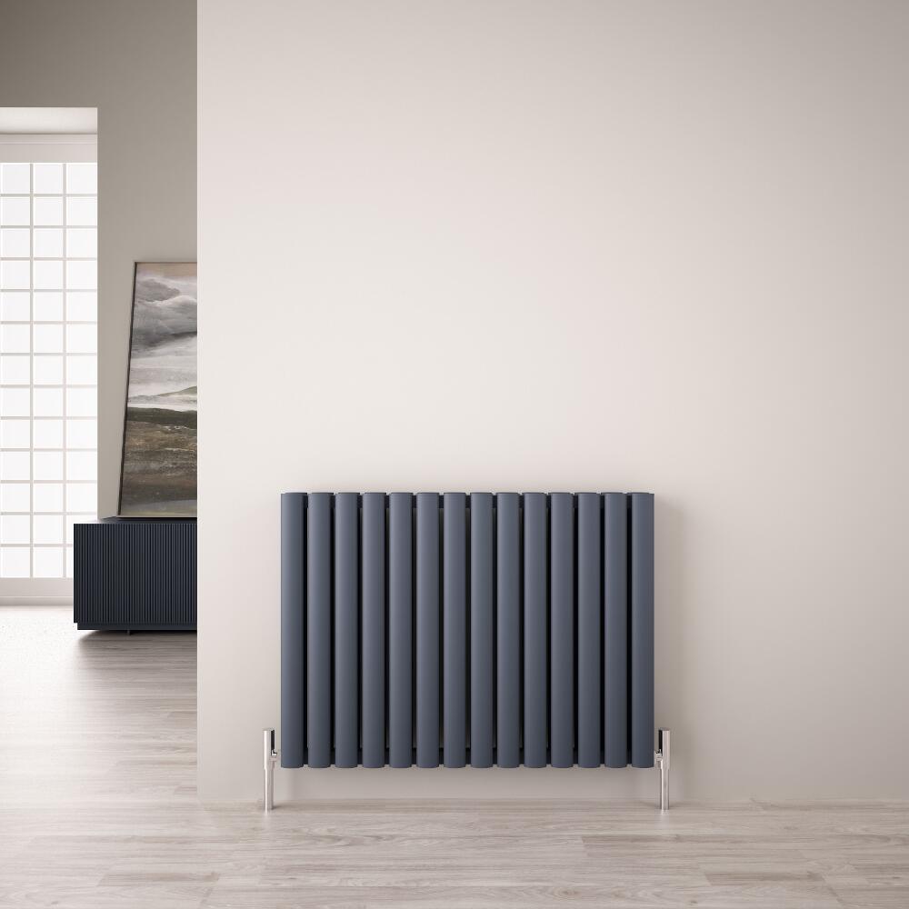 Radiador de Diseño Horizontal Doble - Antracita - 600mm x 830mm x 76mm - 1609 Vatios - Revive Air