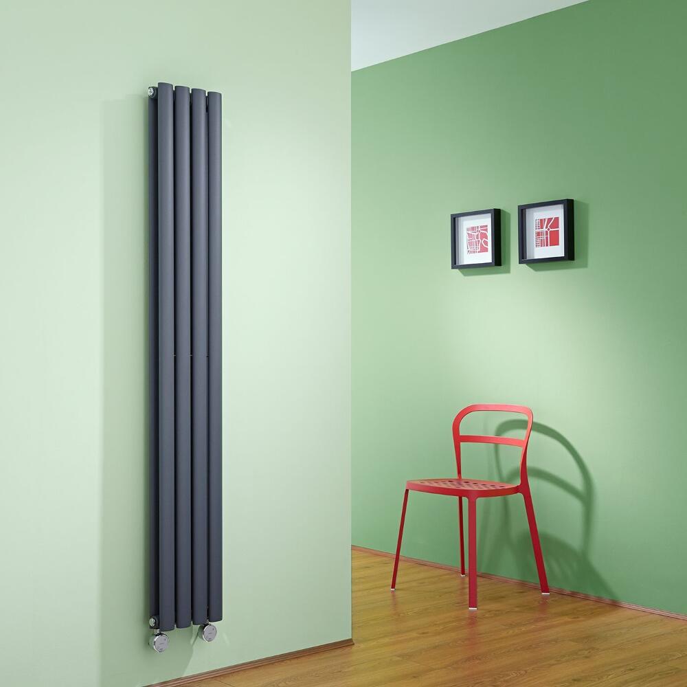 Radiador de Diseño Eléctrico Vertical Doble - Antracita - 1600mm x 236mm x 78mm - 1 Elemento de 1200W - Revive