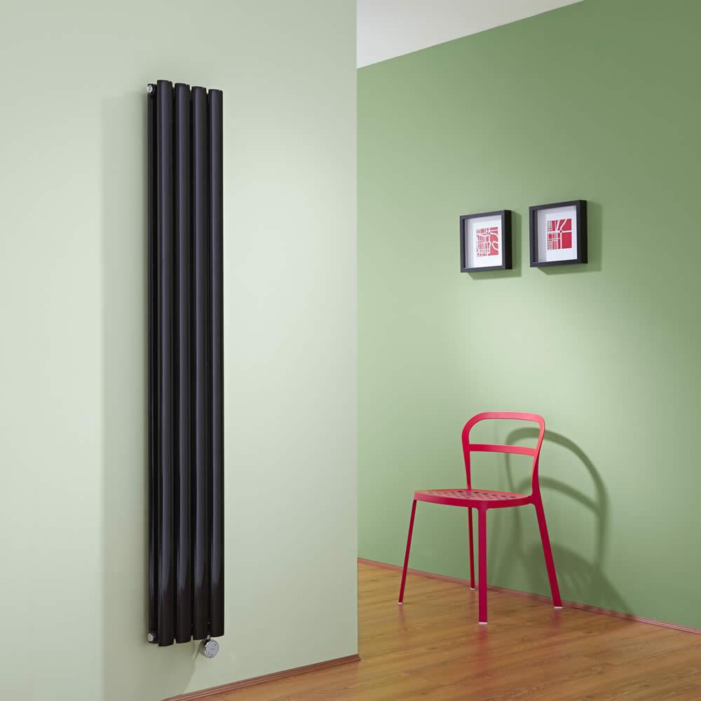 Radiador de Diseño Eléctrico Vertical Doble - Negro - 1600mm x 236mm x 78mm - 1 Elemento de 1200W - Revive